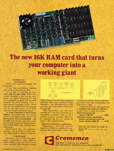 Cromemco: “The New 16K RAM card…” (1977)