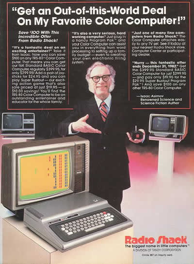 RadioShack: Issac Asimov featuring a color computer (1982)